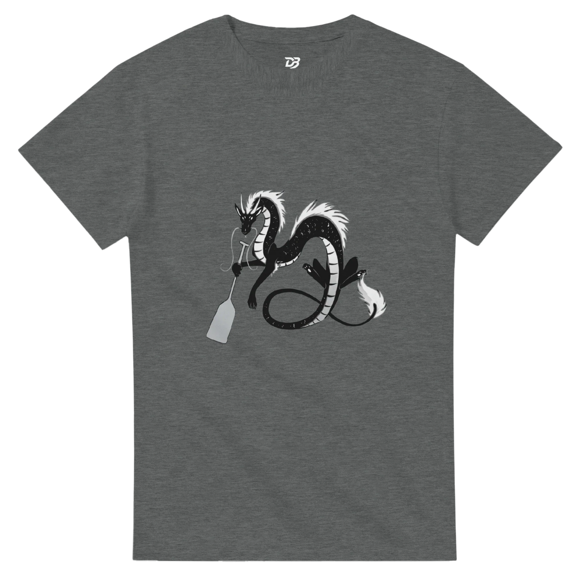 Dark gray unisex t-shirt with dragon paddle graphic on the chest
