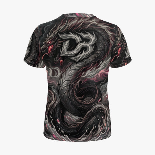 Grey sports jersey with crew neck, short sleeves, dragon all-over print