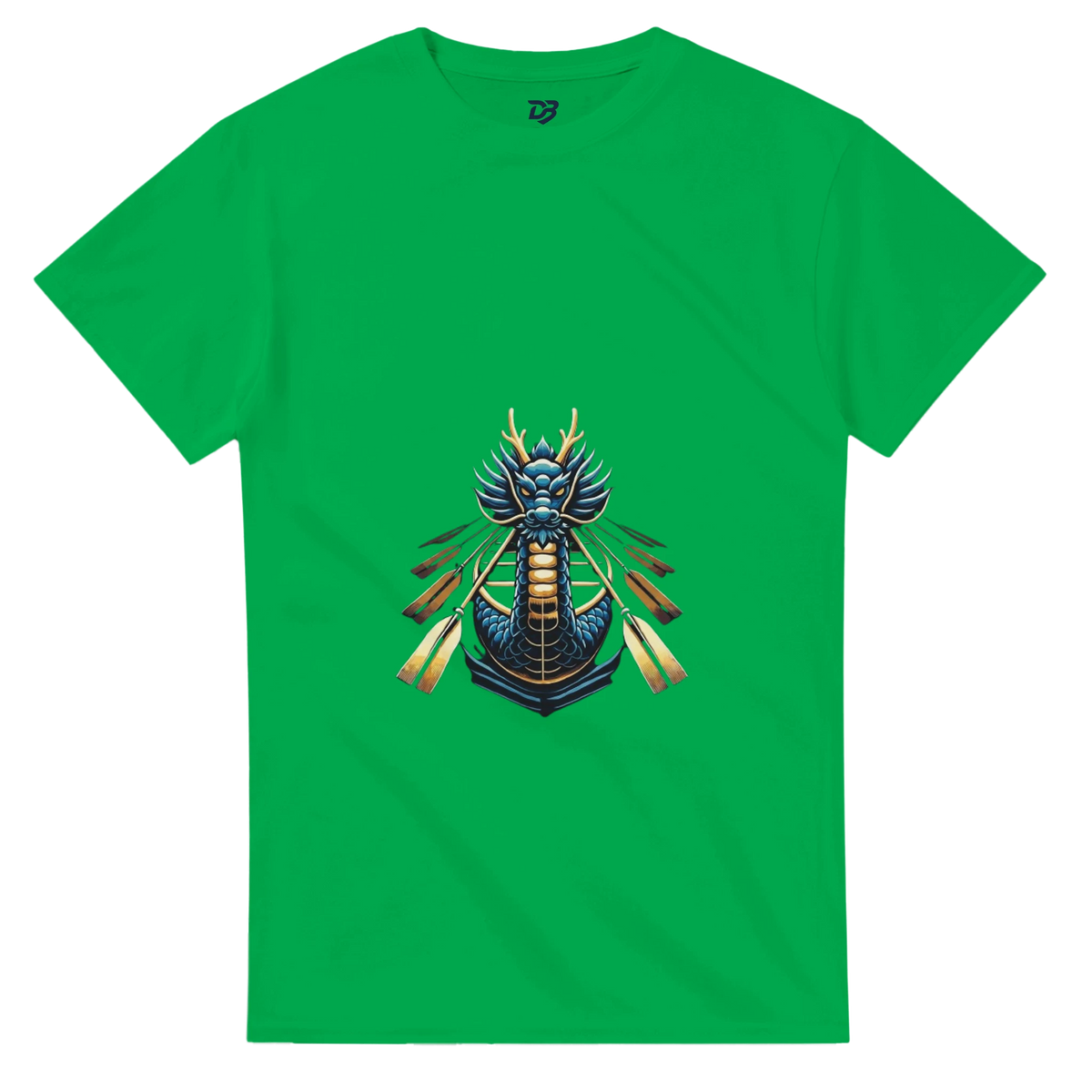 Irish green unisex T-shirt with dragon boat themed graphic on the chest