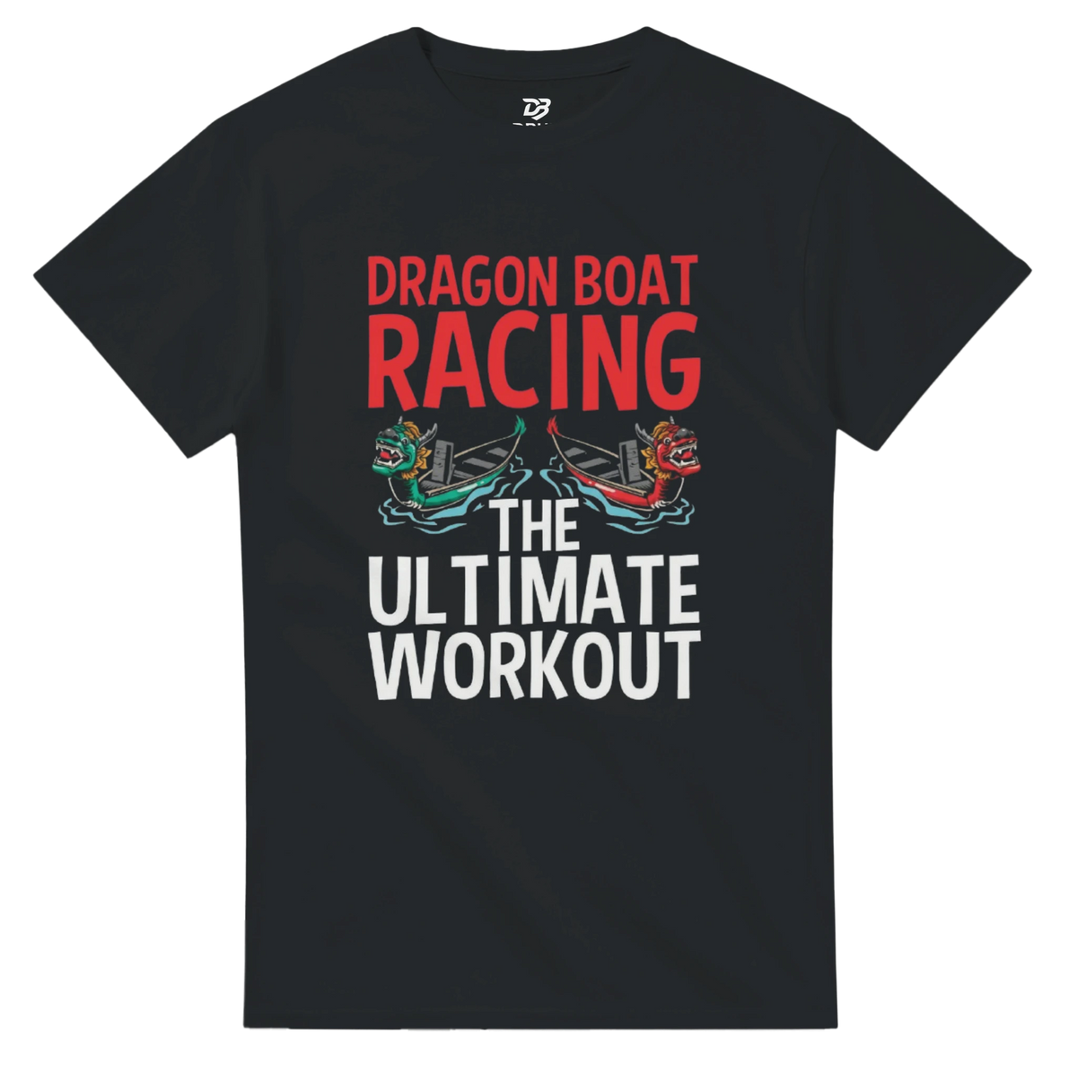Unisex black workout T-shirt with dragon boat racing graphic print