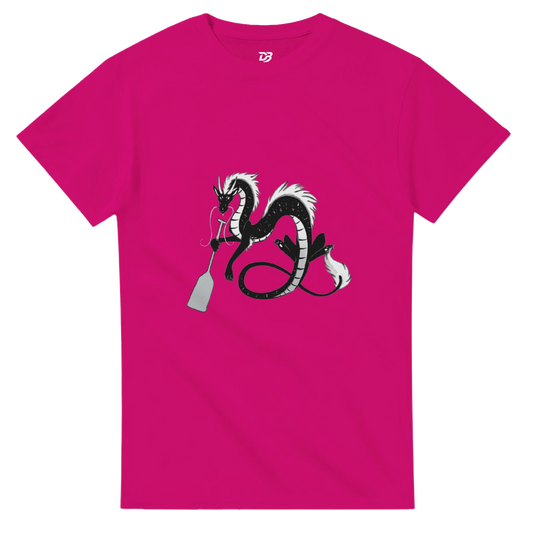 Azalea unisex crewneck graphic T-shirt with dragon holding a paddle and ring
