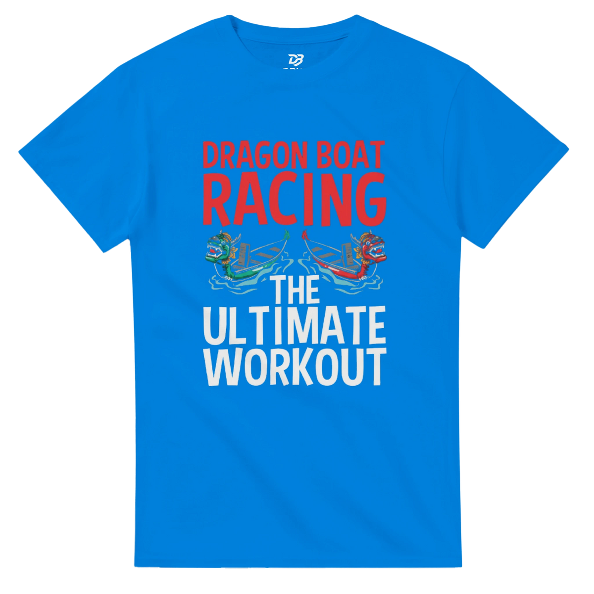 Unisex royal blue workout T-shirt with dragon boat racing graphic print