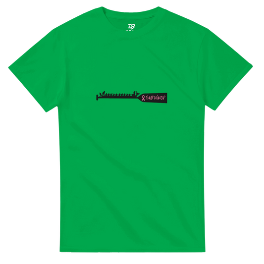 Green unisex T-shirt with small chest graphic and crew neckline