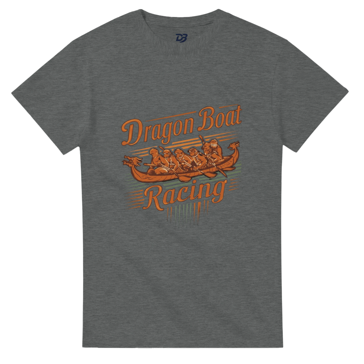 Graphite heather unisex t-shirt with Dragon Boat Racing logo graphic on front