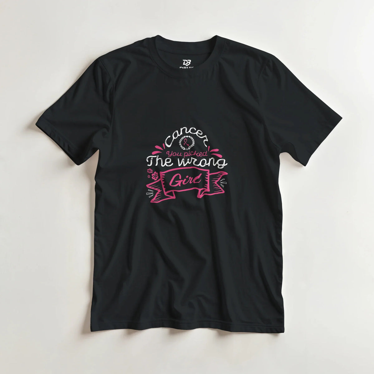Black unisex T-shirt with pink ribbon and dragon boat graphic