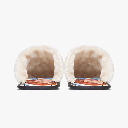 Back view of nurse cartoon slippers with plush cream heel lining and black rubber sole