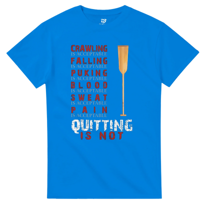 Royal blue unisex graphic tee with red and white motivational text and trophy icon