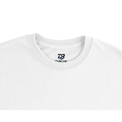 White crewneck t-shirt with small chest logo print