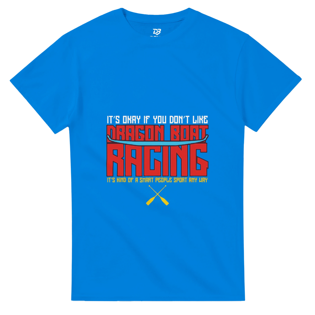 Unisex dragon boat racing team t-shirt in blue with bold front graphic print