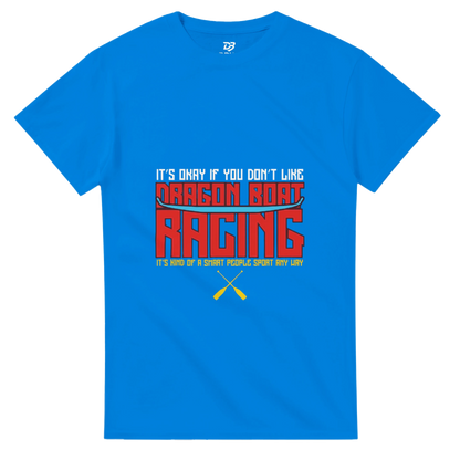 Unisex dragon boat racing team t-shirt in blue with bold front graphic print