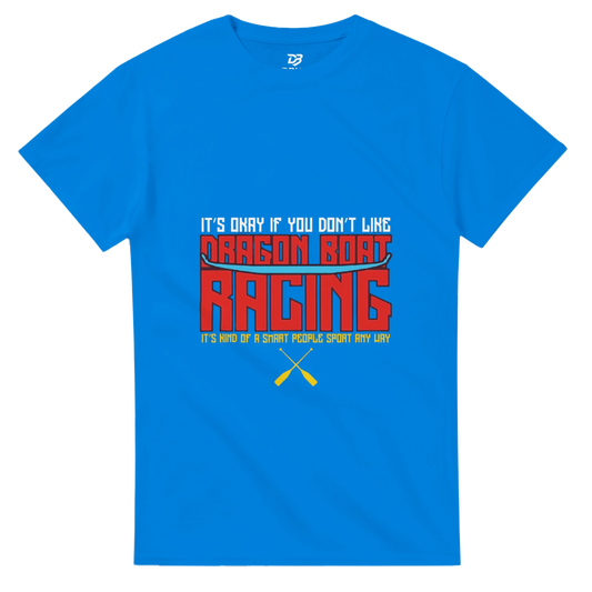 Unisex dragon boat racing team t-shirt in blue with bold front graphic print