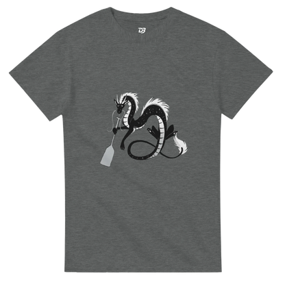 Dark gray unisex t-shirt with dragon paddle graphic on the chest
