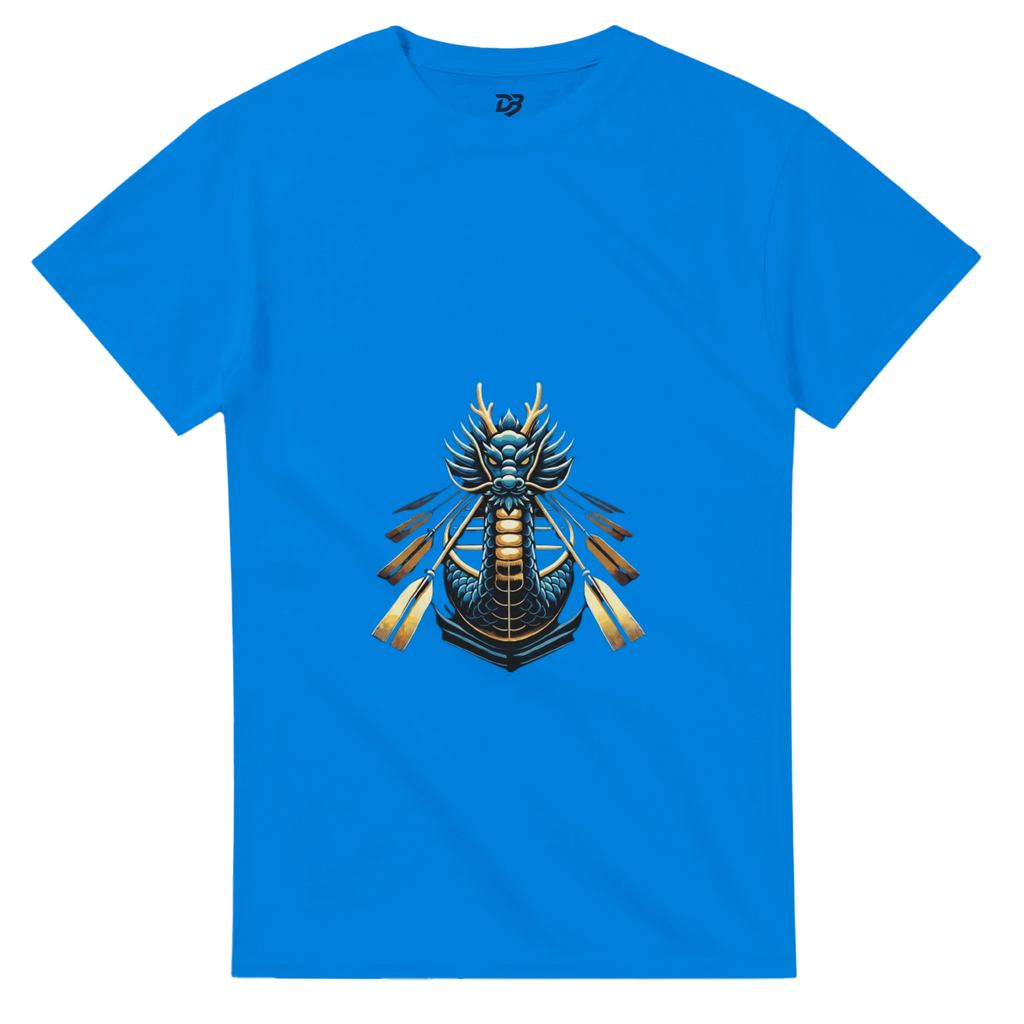 Royal blue unisex T-shirt with dragon boat themed graphic on the chest