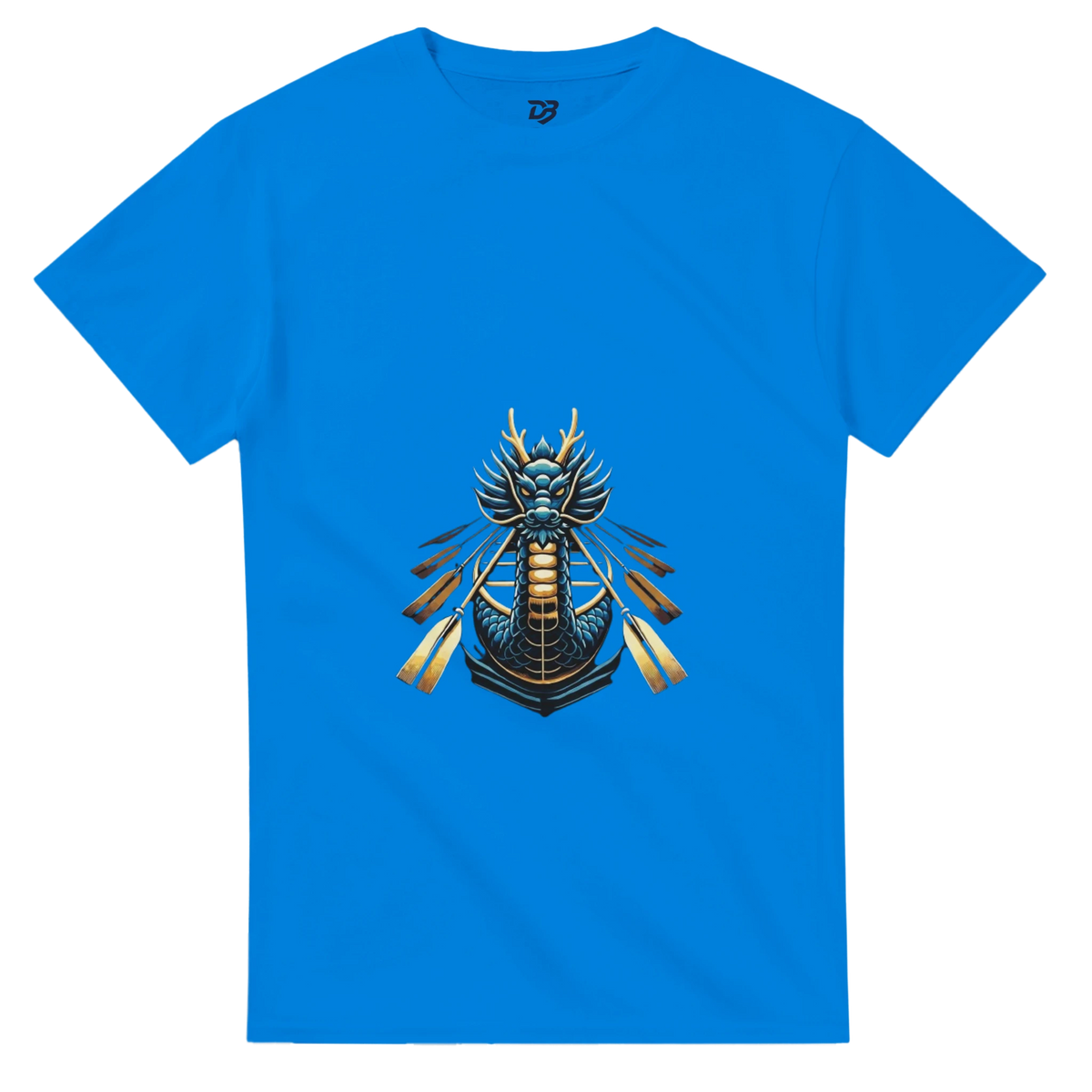 Royal blue unisex T-shirt with dragon boat themed graphic on the chest