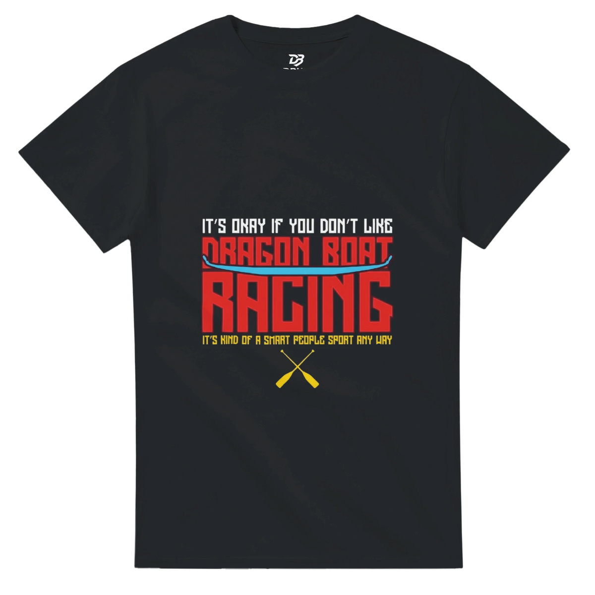 Unisex dragon boat racing team t-shirt in dark color with front graphic print