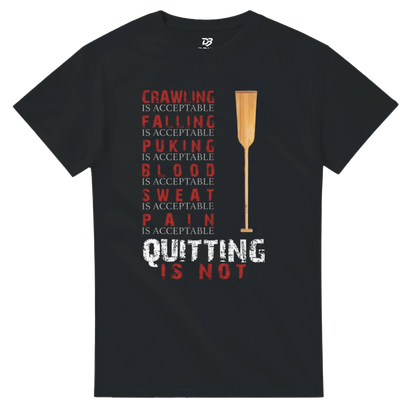 Black unisex graphic tee with “Quitting is not” text and trophy icon