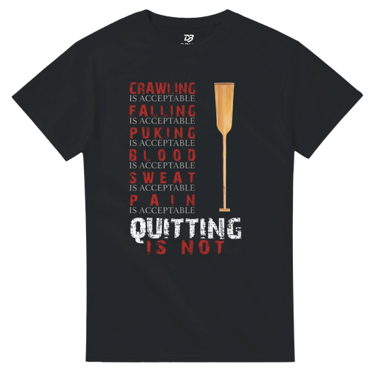 Black unisex graphic tee with “Quitting is not” text and trophy icon