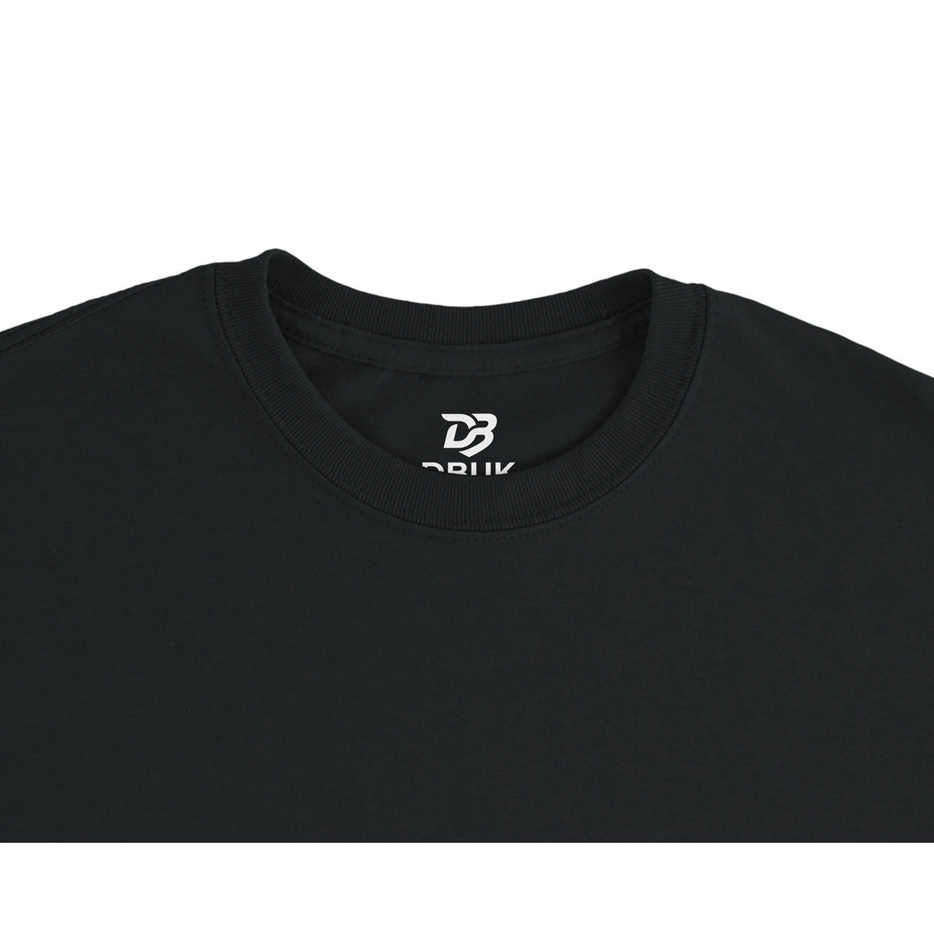Black unisex t-shirt crew neck with small DB logo on the chest