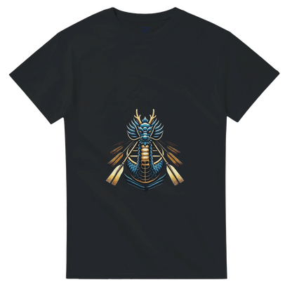 Black unisex T-shirt with dragon boat themed graphic on the chest