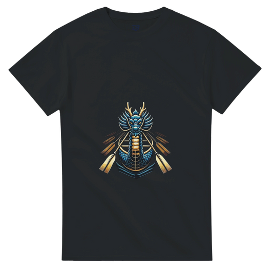 Black unisex T-shirt with dragon boat themed graphic on the chest