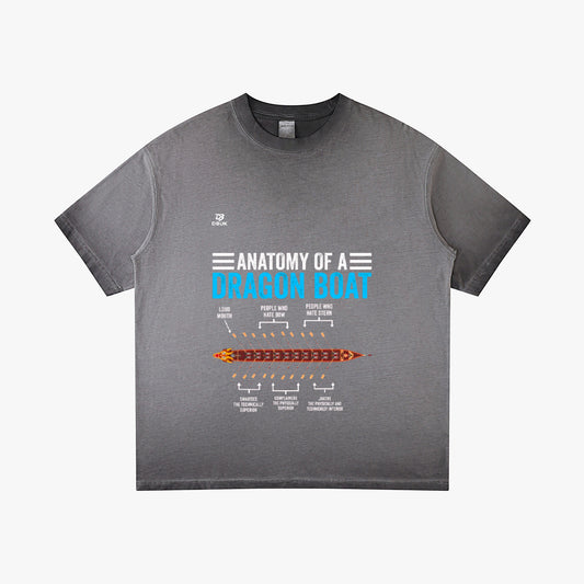 Cotton graphic tee in dark gray with “Anatomy of a Dragon Boat” front print