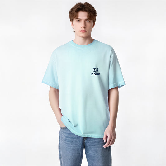 Men's washed cotton T-shirt in light blue, crew neck, small DBUK logo