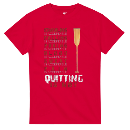 Red unisex graphic tee with “Quitting is not” text and trophy icon