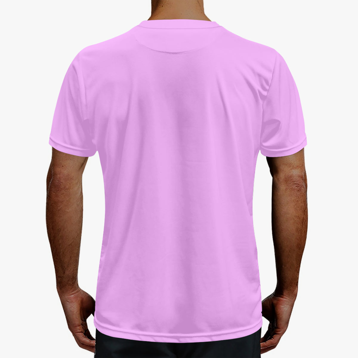Pink performance jersey T-shirt, plain back with short sleeves and crew neck