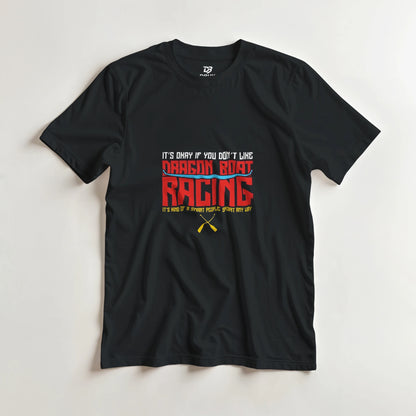 Black unisex t-shirt with dragon boat racing logo and text graphic on the front