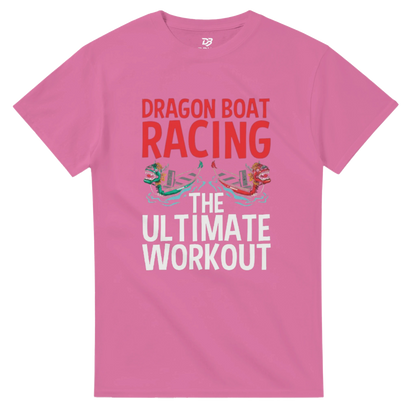 Unisex azalea pink workout T-shirt with dragon boat racing graphic print