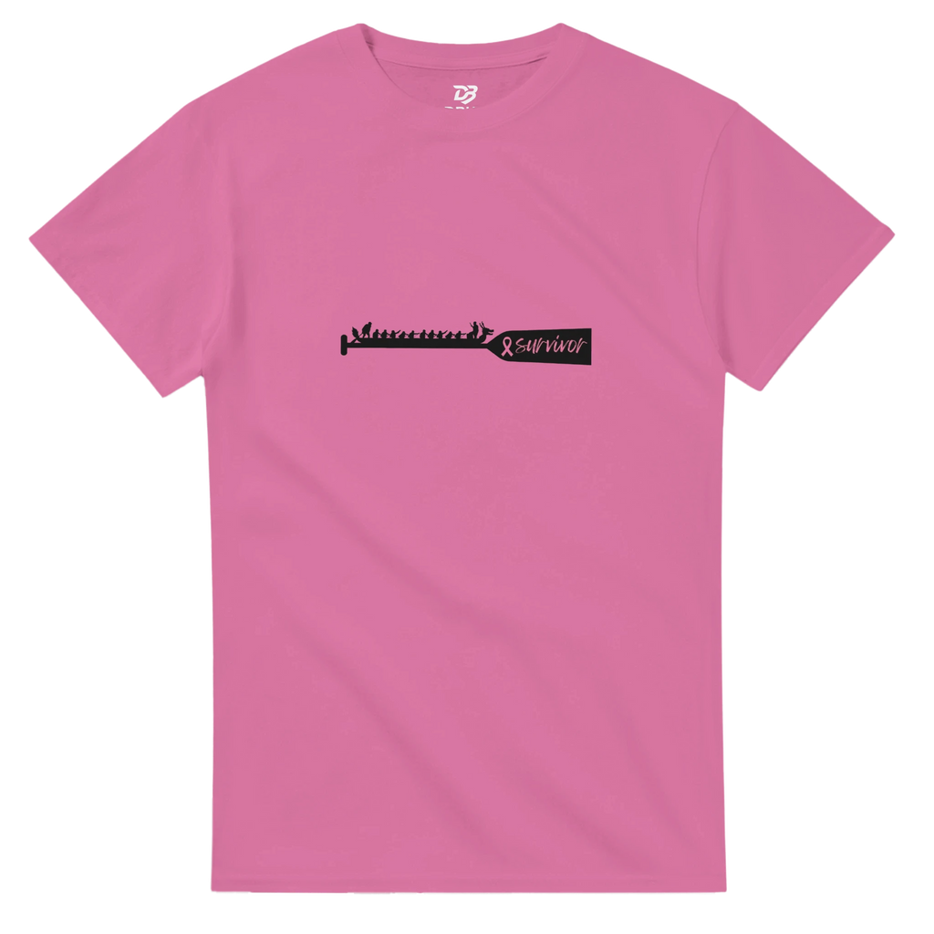 Unisex pink T-shirt with small dragon boat graphic on the chest