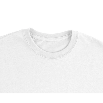 White crewneck t-shirt collar close-up, solid knit fabric