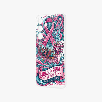 Samsung Galaxy S25 phone case with heart-shaped dragon boat illustration on white background.