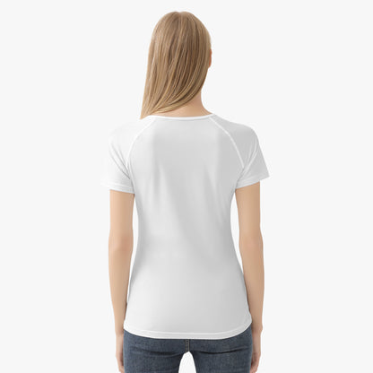 White women's crew-neck T-shirt, plain back, short sleeves, classic fit.