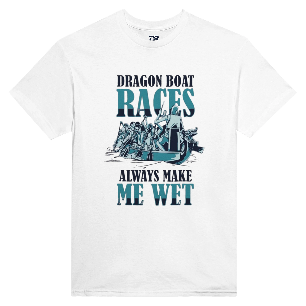 White unisex t-shirt with front "DRAGON BOAT RACES" typography and boat illustration