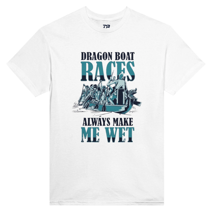White unisex t-shirt with front "DRAGON BOAT RACES" typography and boat illustration