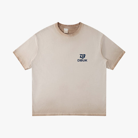 Men's washed cotton T-shirt in beige, crew neck, small DBUK logo