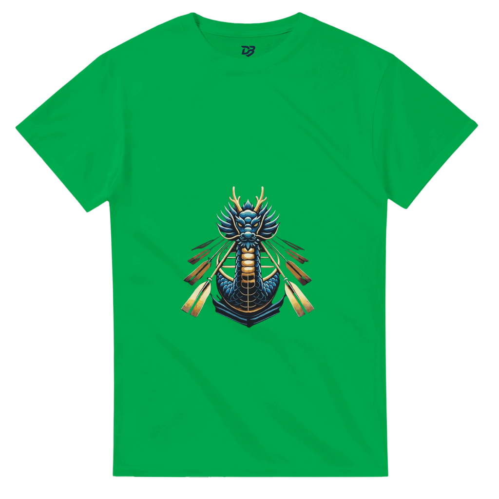 Irish green unisex T-shirt with dragon boat themed graphic on the chest