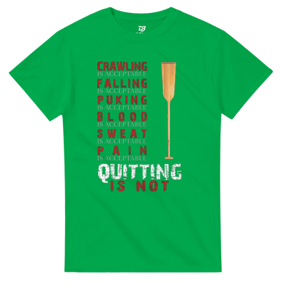 Green unisex graphic tee with “Quitting is not” text and trophy icon