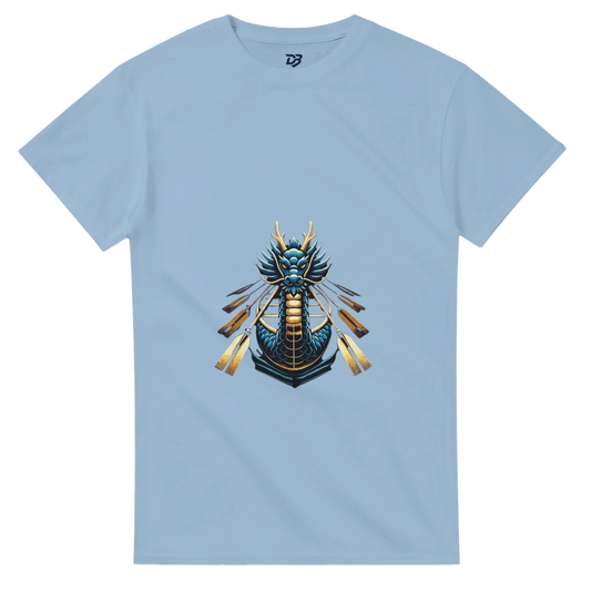 Light blue unisex T-shirt with dragon boat themed graphic on the chest