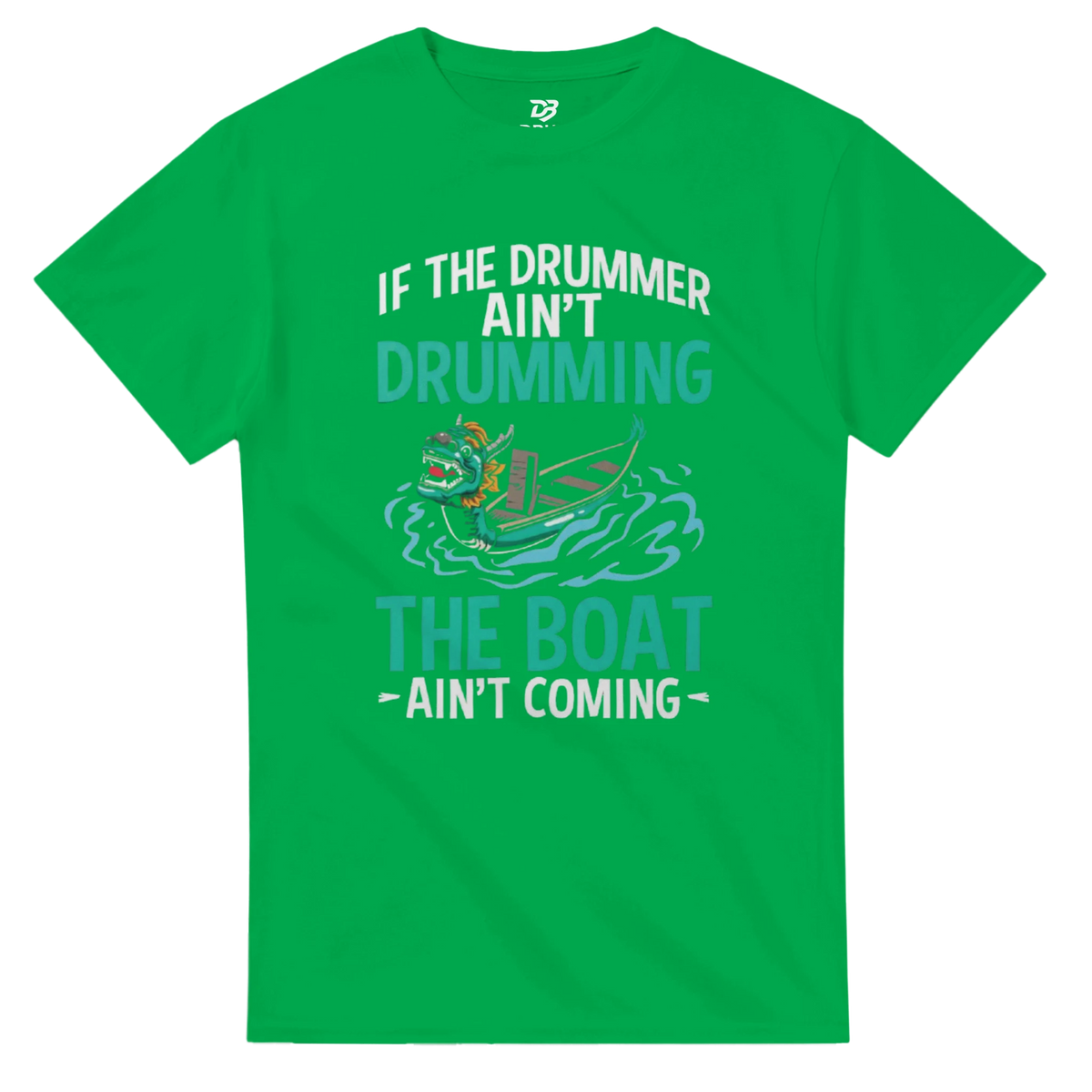 Green unisex crewneck graphic t-shirt with paddling dragon front print