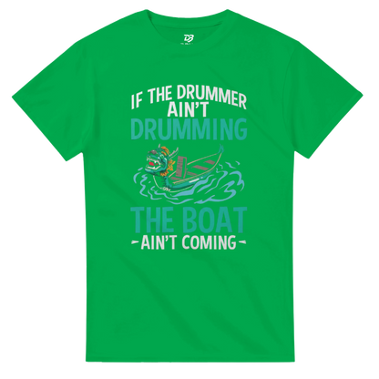 Green unisex crewneck graphic t-shirt with paddling dragon front print