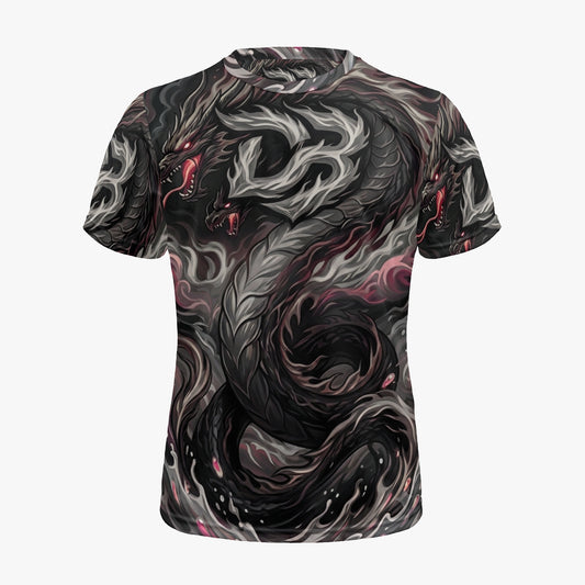 Grey sports jersey with crew neck, short sleeves, dragon all-over print