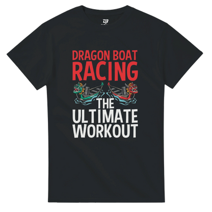 Unisex black workout T-shirt with dragon boat racing graphic print