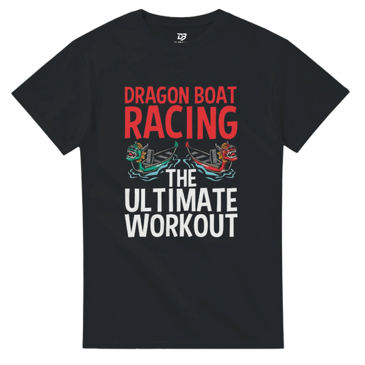 Unisex black workout T-shirt with dragon boat racing graphic print