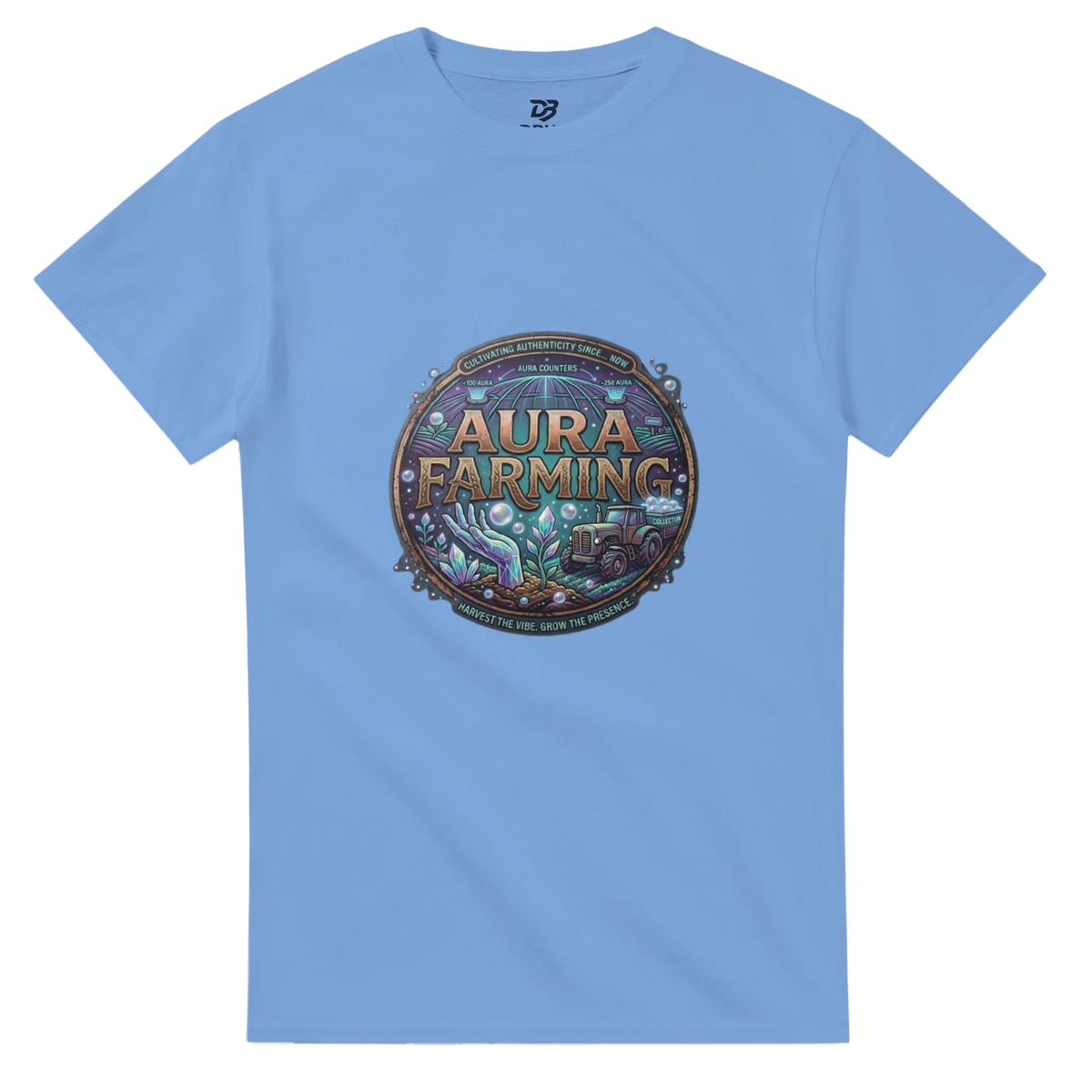 Carolina blue crewneck t-shirt with circular printed emblem on the chest