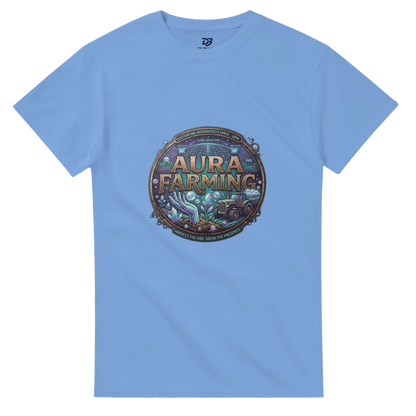 Carolina blue crewneck t-shirt with circular printed emblem on the chest