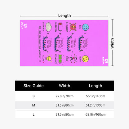 Pink towel length and width size guide diagram with cartoon print