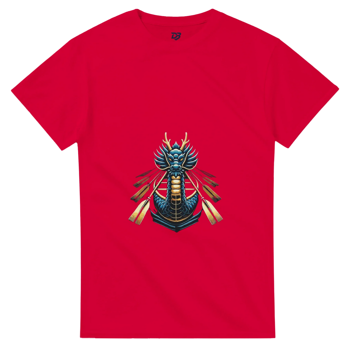 Red unisex dragon boat graphic tee with crew-neck and short sleeves
