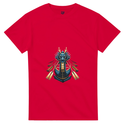 Red unisex dragon boat graphic tee with crew-neck and short sleeves